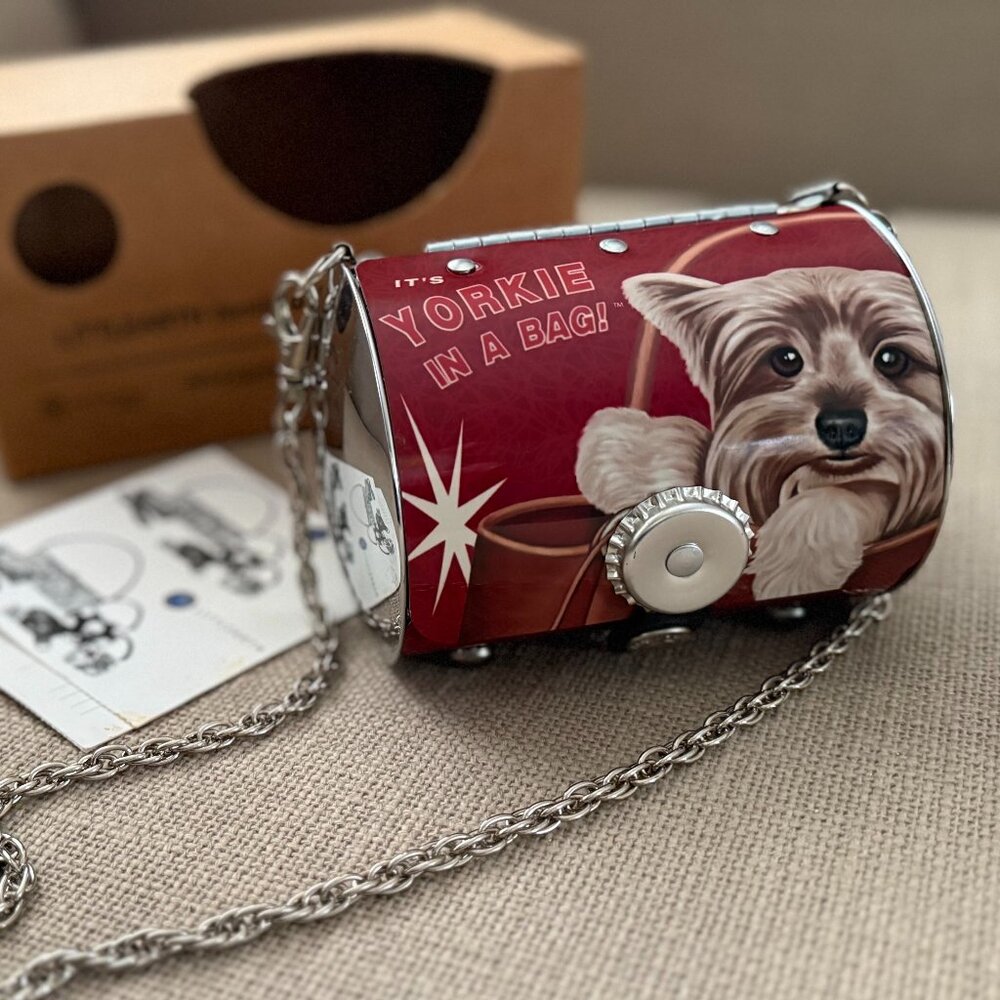 Little Earth Metal Cylinder Purse Yorkie Dog ~new~